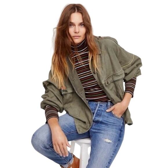 Free People Slouchy Military Jacket Size S in Moss Relaxed Boxy Oversized Fit - Picture 1 of 9